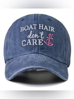 Boat Hair Don’t Care Hat Blue Distressed Baseball Cap Adjustable Coastal Beach